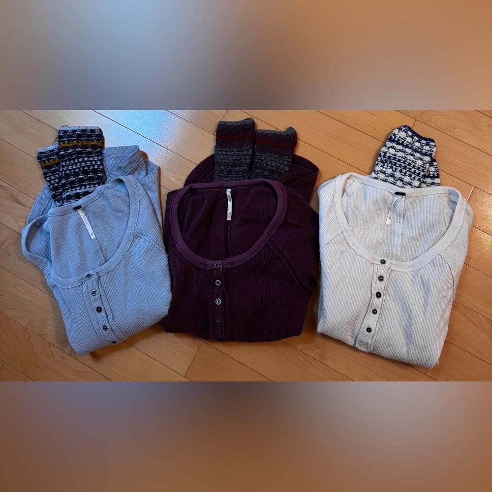 FREE PEOPLE LOT OF 3 Womens Ski Lodge Cuff Thermal Henley Top Size XS - Picture 6 of 10
